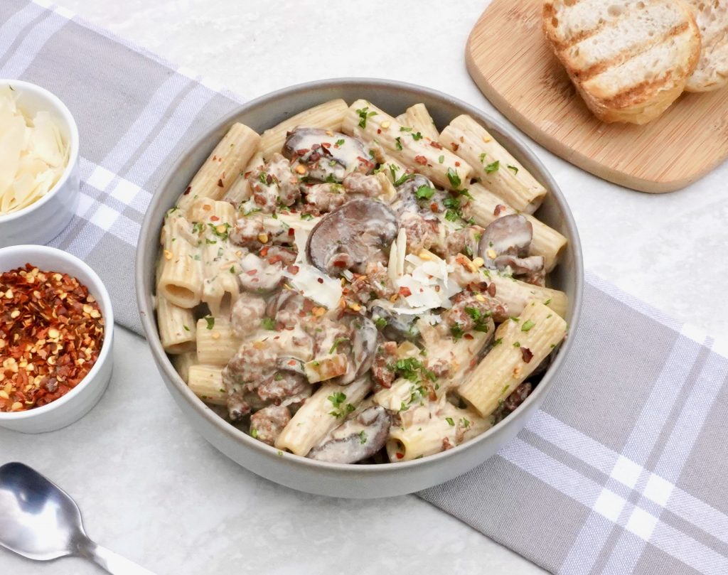 Creamy Mushroom Sausage Rigatoni