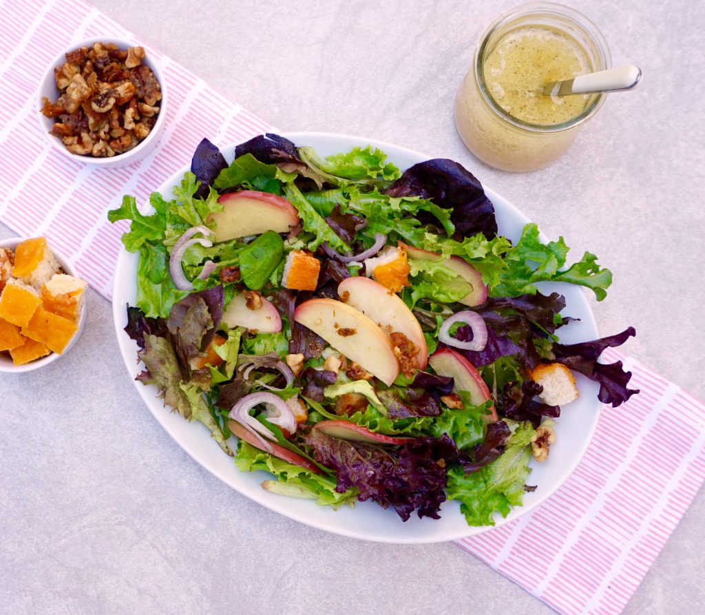 Apple Walnut Salad with Cheddar Croutons