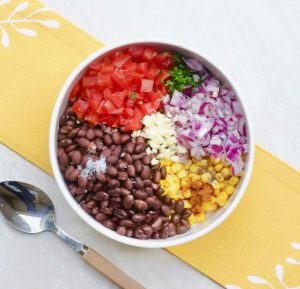 Salsa ingredients in mixing bowl