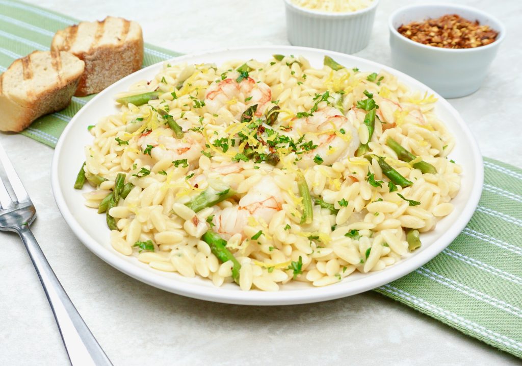 Lemon Shrimp Orzo with Asparagus