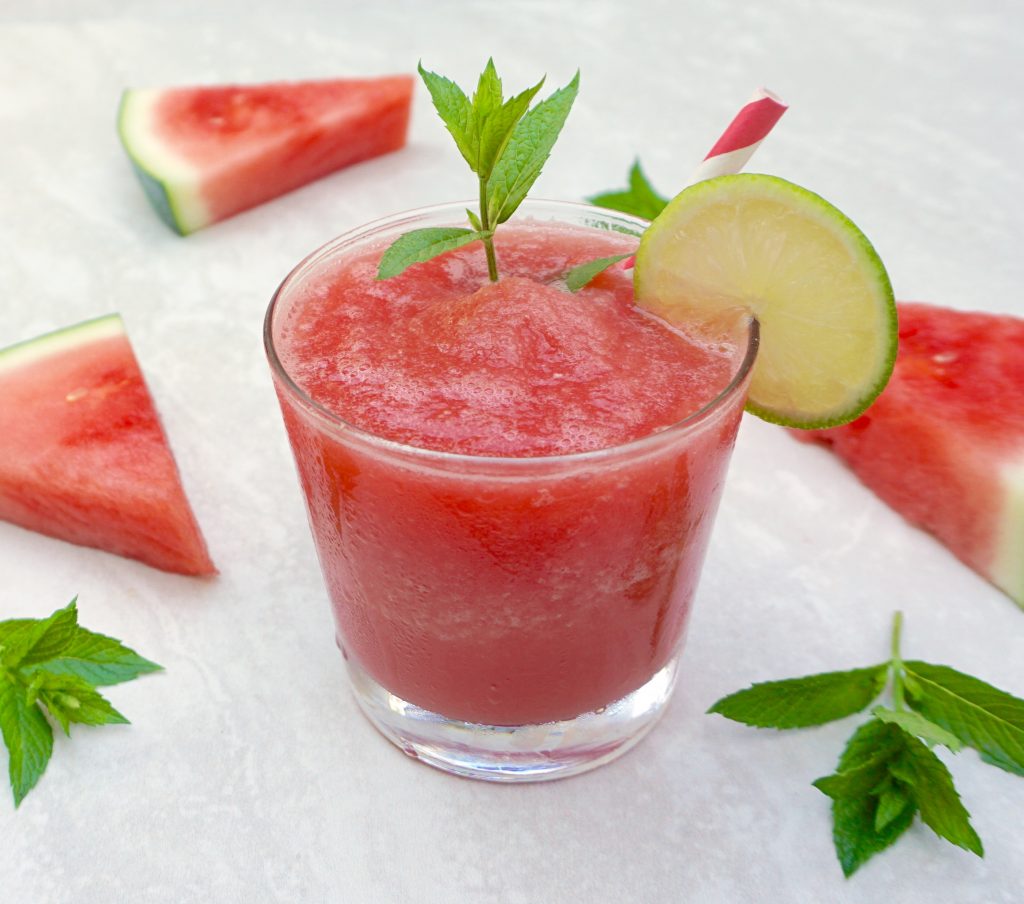 Watermelon Cooler is a slushy watermelon and cucumber drink with mint
