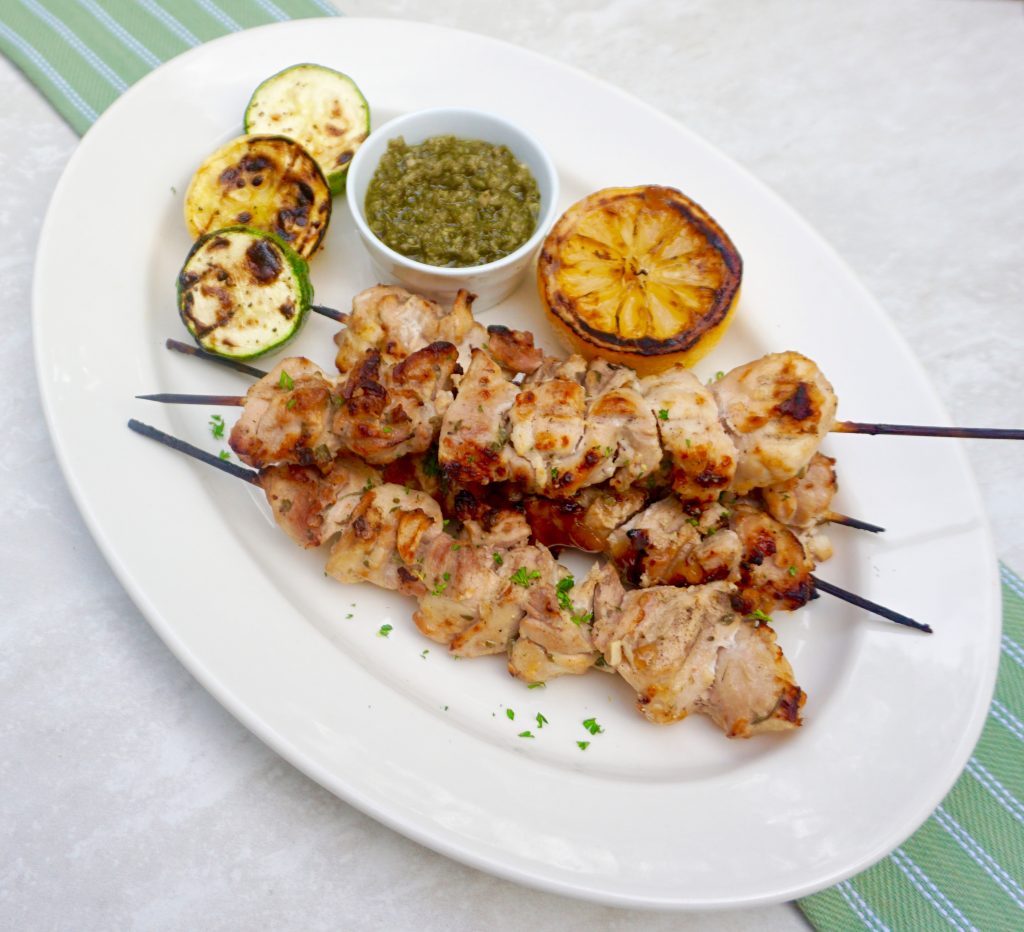 Lemon Yogurt Chicken Kabobs with Chimichurri Sauce