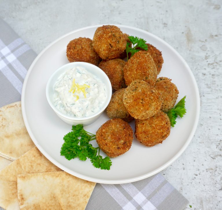 Falafel is a flavorful, deep fried ball made from ground chickpeas.