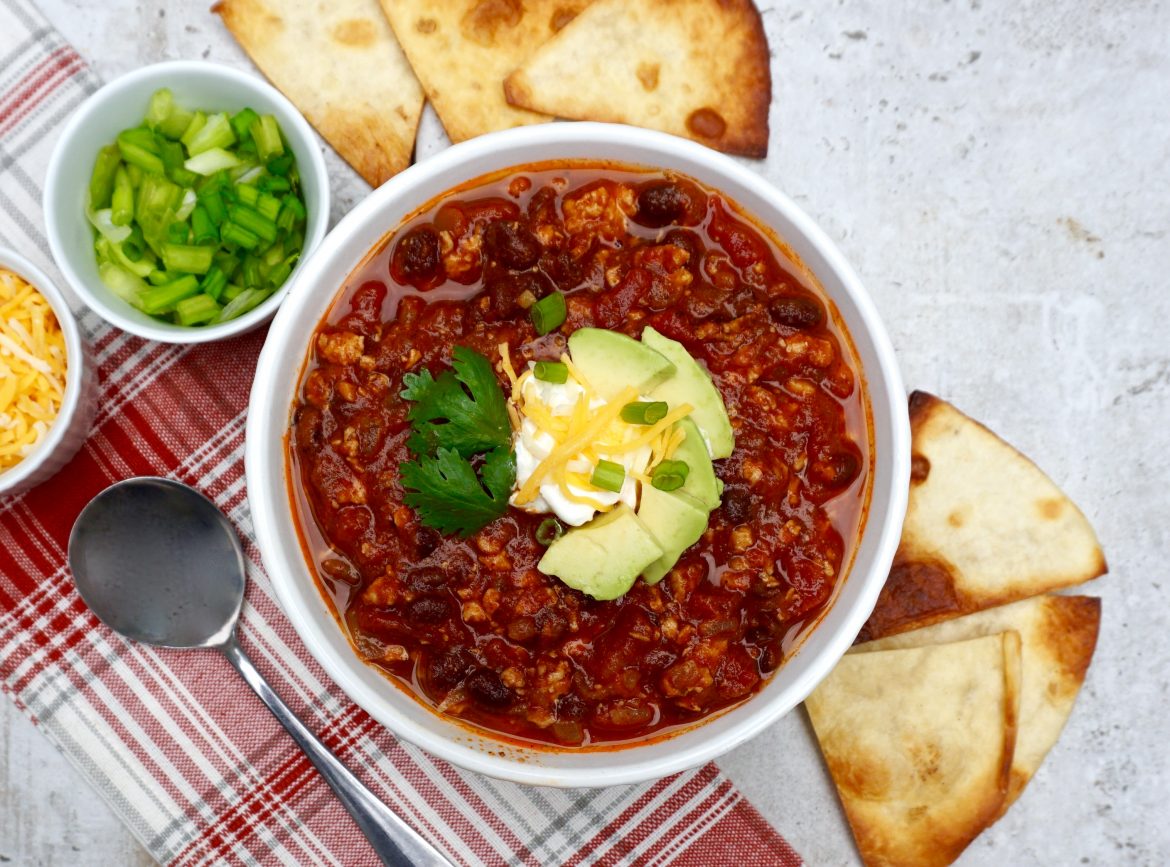 Chicken Chili is a hearty, flavorful and healthy low fat chili.