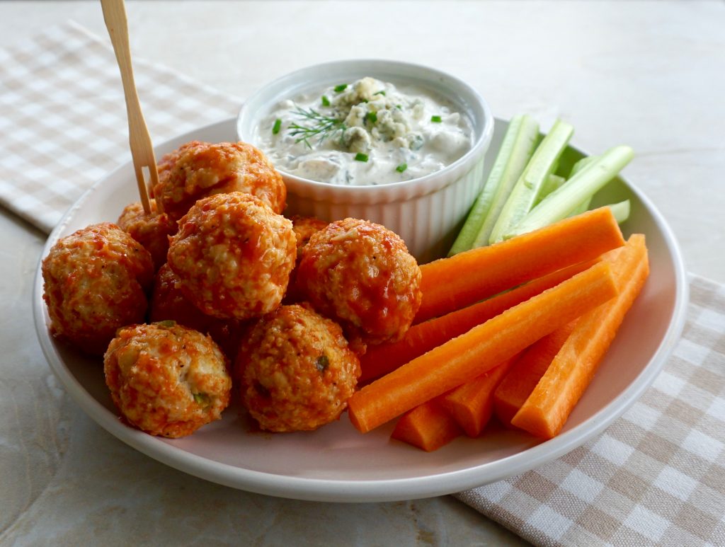 Buffalo Chicken Meatballs with Blue Cheese Ranch Dip AnotherTablespoon