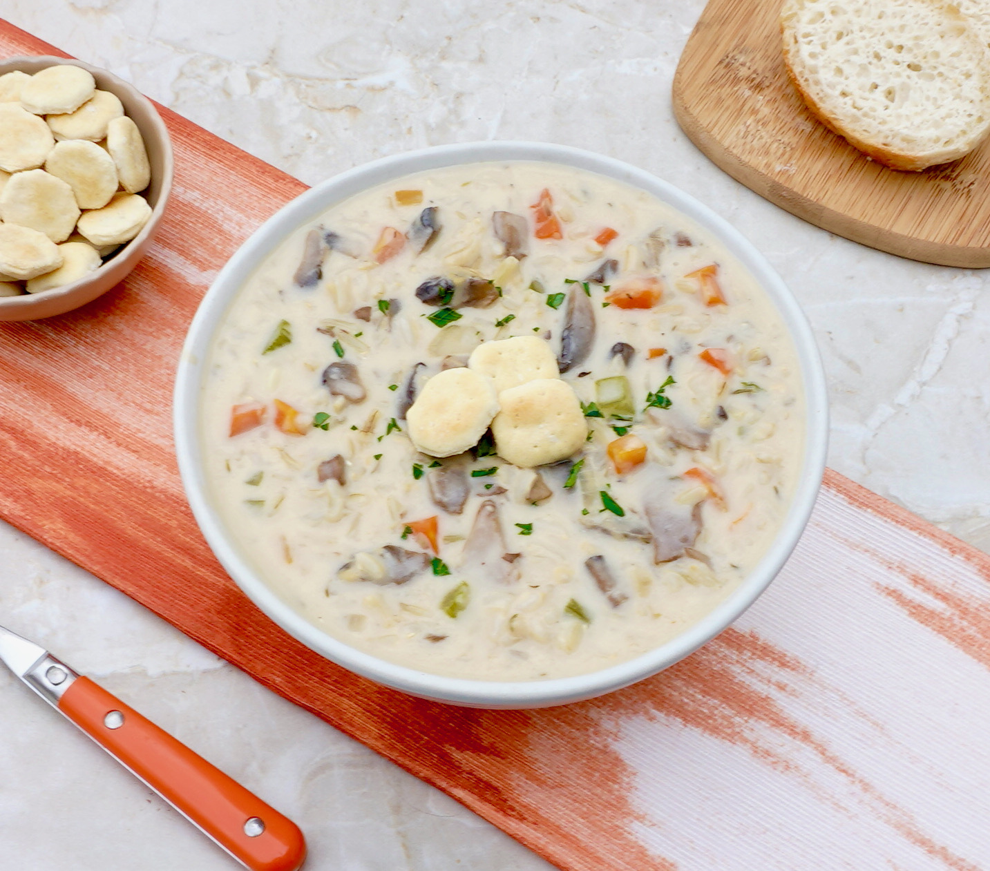 Easy Creamy Mushroom Rice Soup Vegetarian Recipe