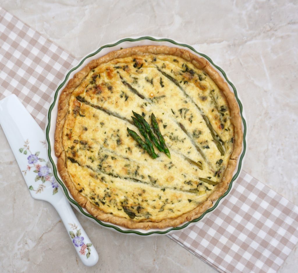 Asparagus Quiche is a savory custard baked in a pie shell