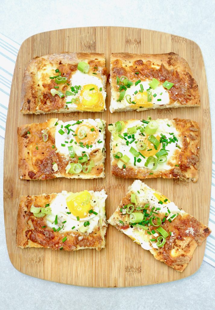 Breakfast Pizza Recipe with Bacon Eggs and 3 Cheeses