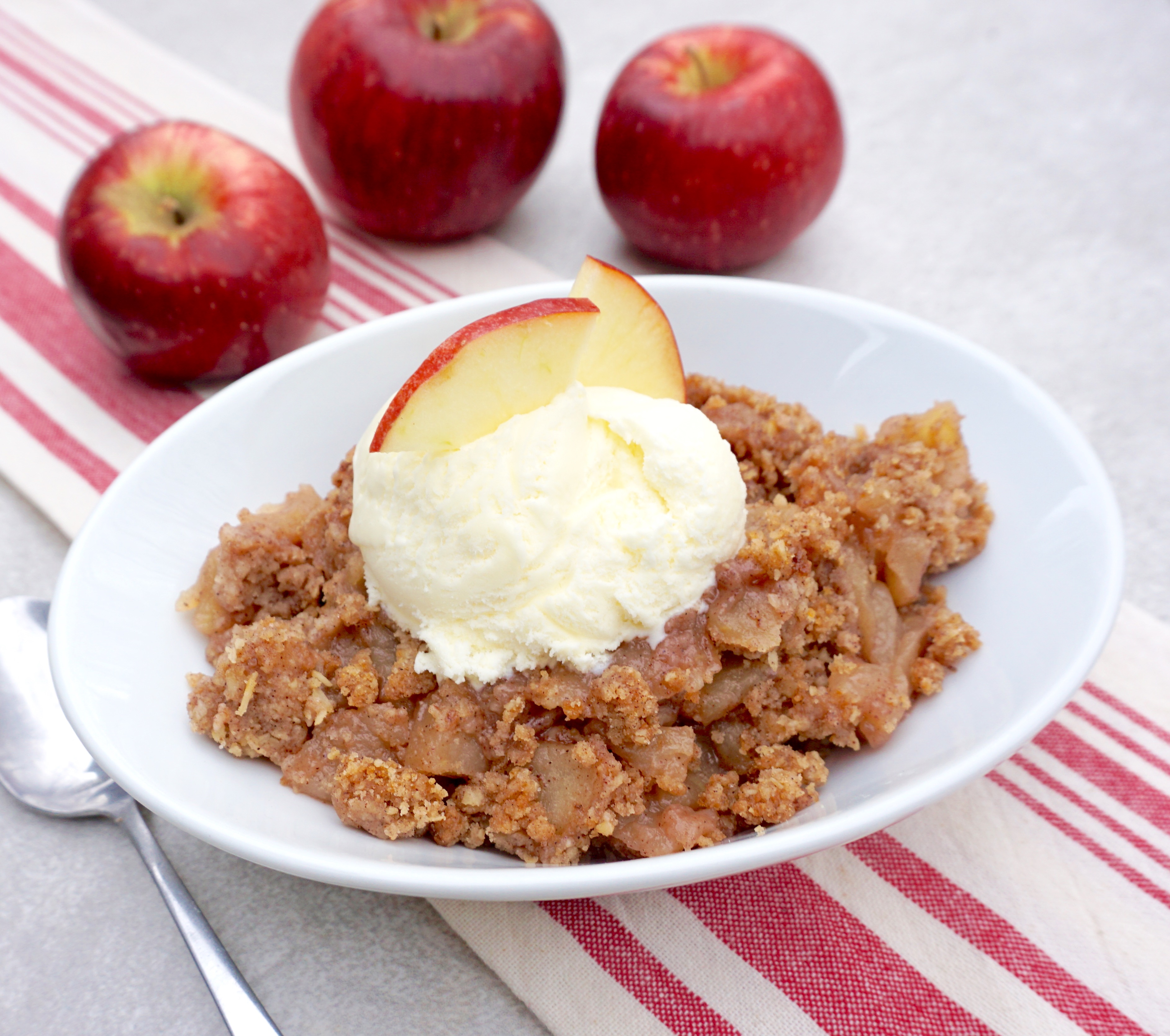 Apple Crumble is a baked apple dessert with a crumble topping.