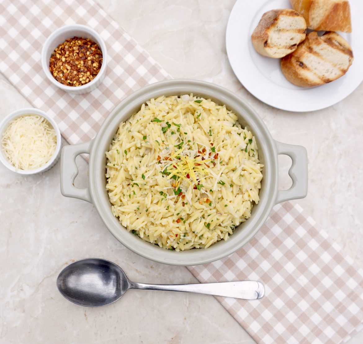 Orzo Risotto is a creamy pasta dish with a touch of lemon