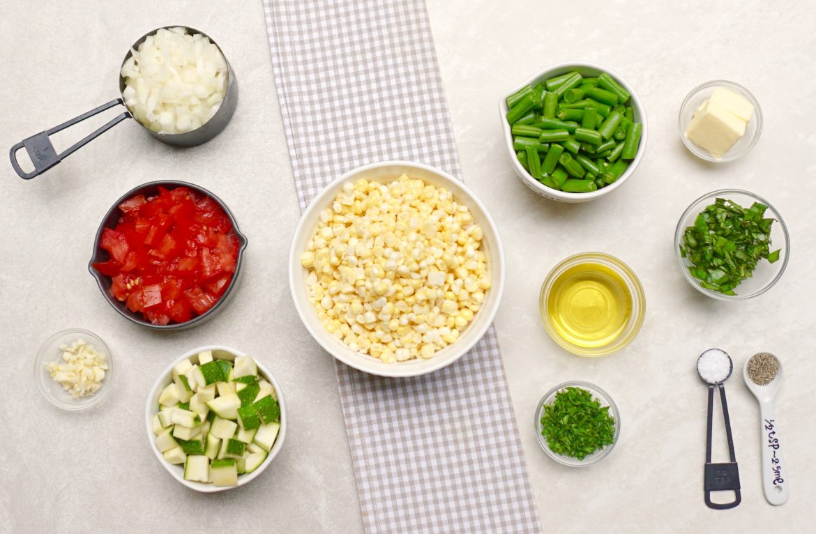 Green Bean Succotash is a corn, bean and vegetable dish.