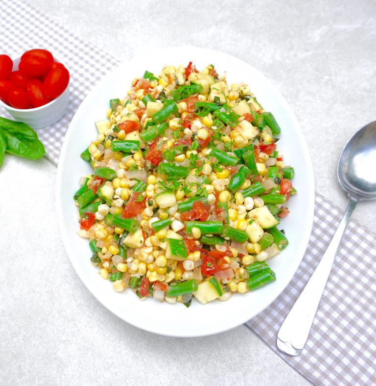 Green Bean Succotash is a corn, bean and vegetable dish.