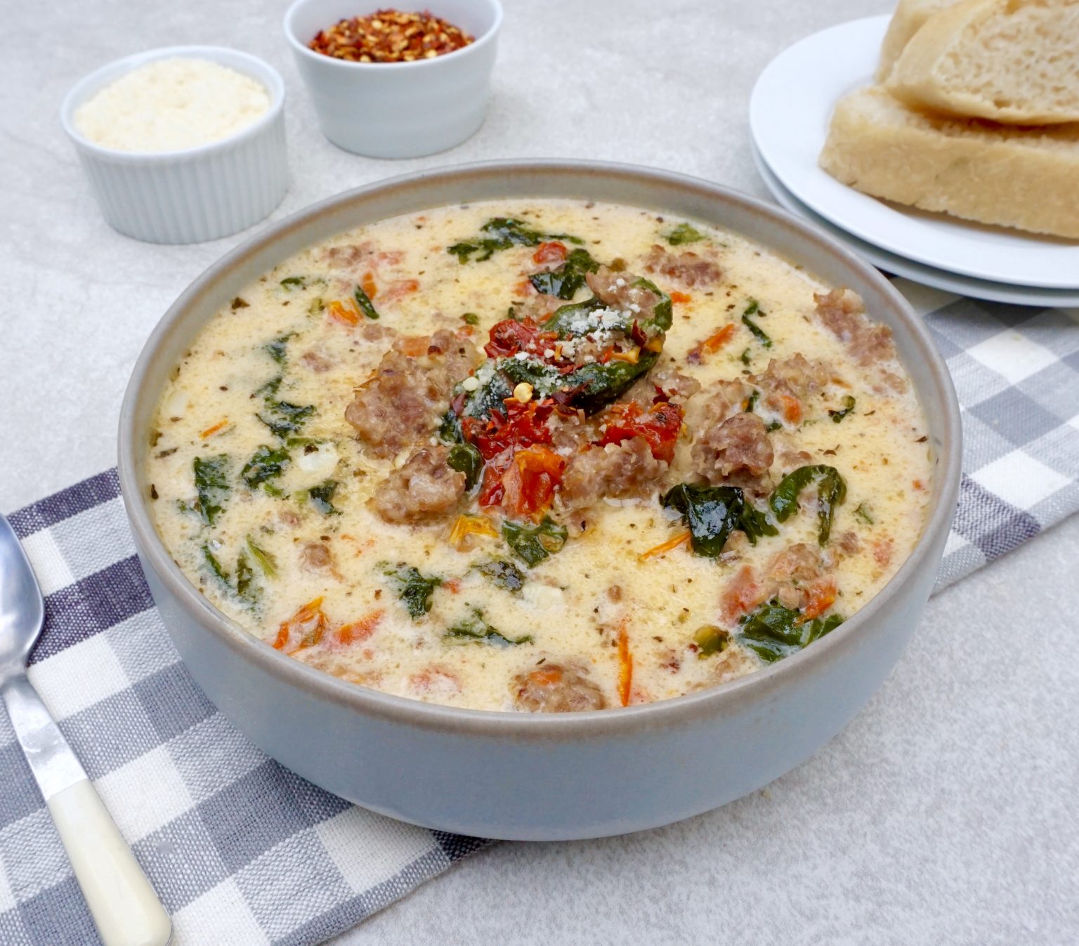 Tuscan Sausage Soup is creamy, hearty and flavorful.
