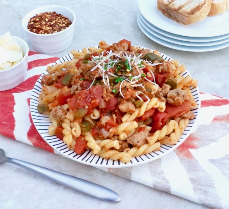 Sausage Cacciatore is a flavorful sausage pasta dish