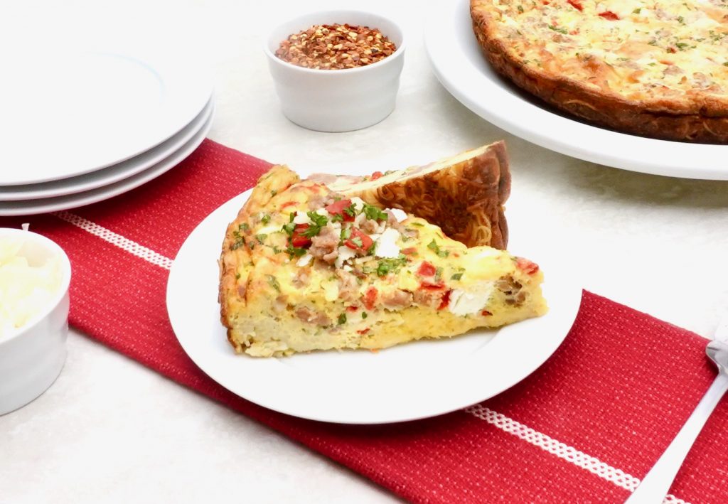 Sausage Pasta Frittata is a hearty egg dish great for any meal of the day.