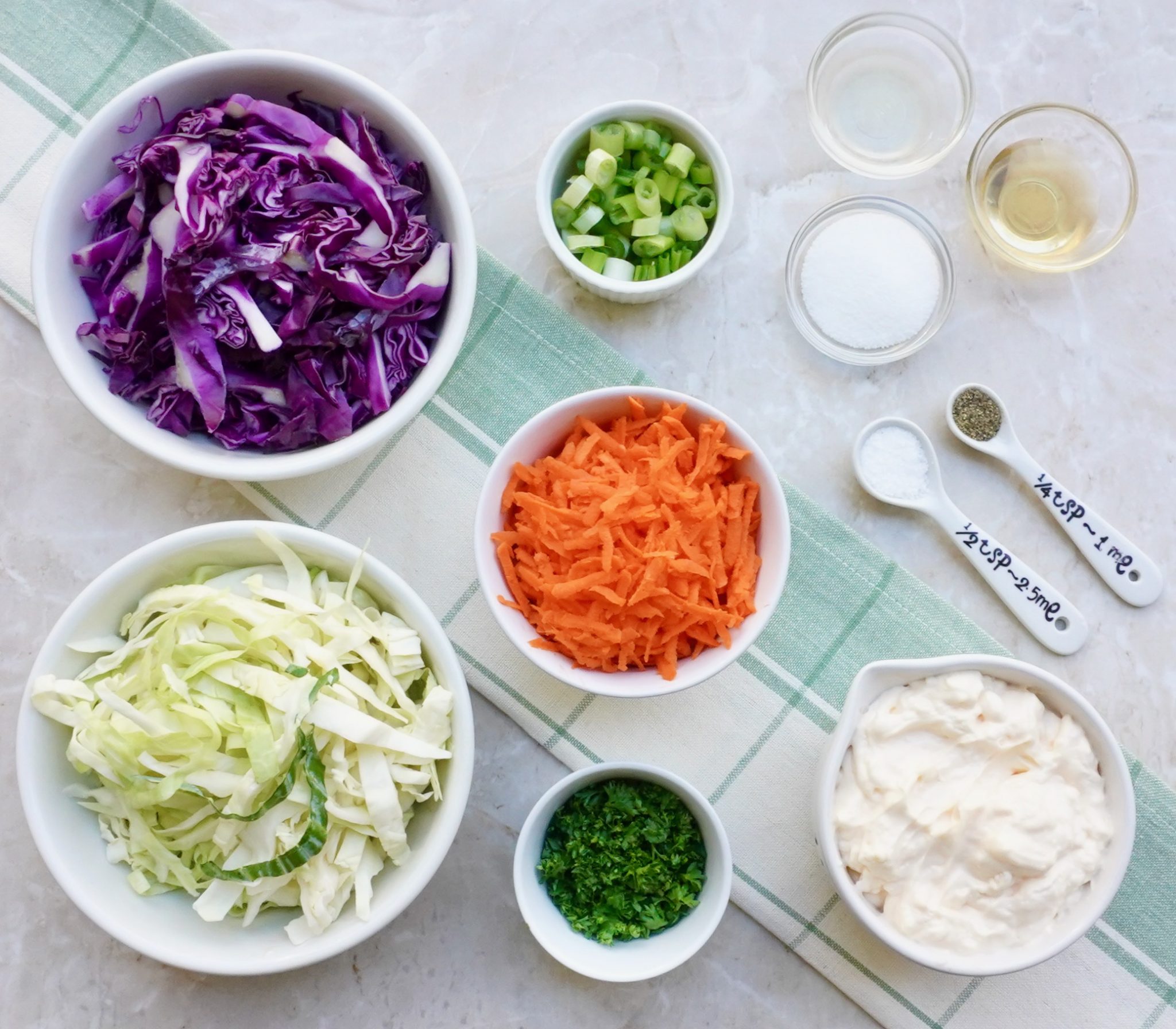 Tri Color Cole Slaw is a creamy vegetable side salad.