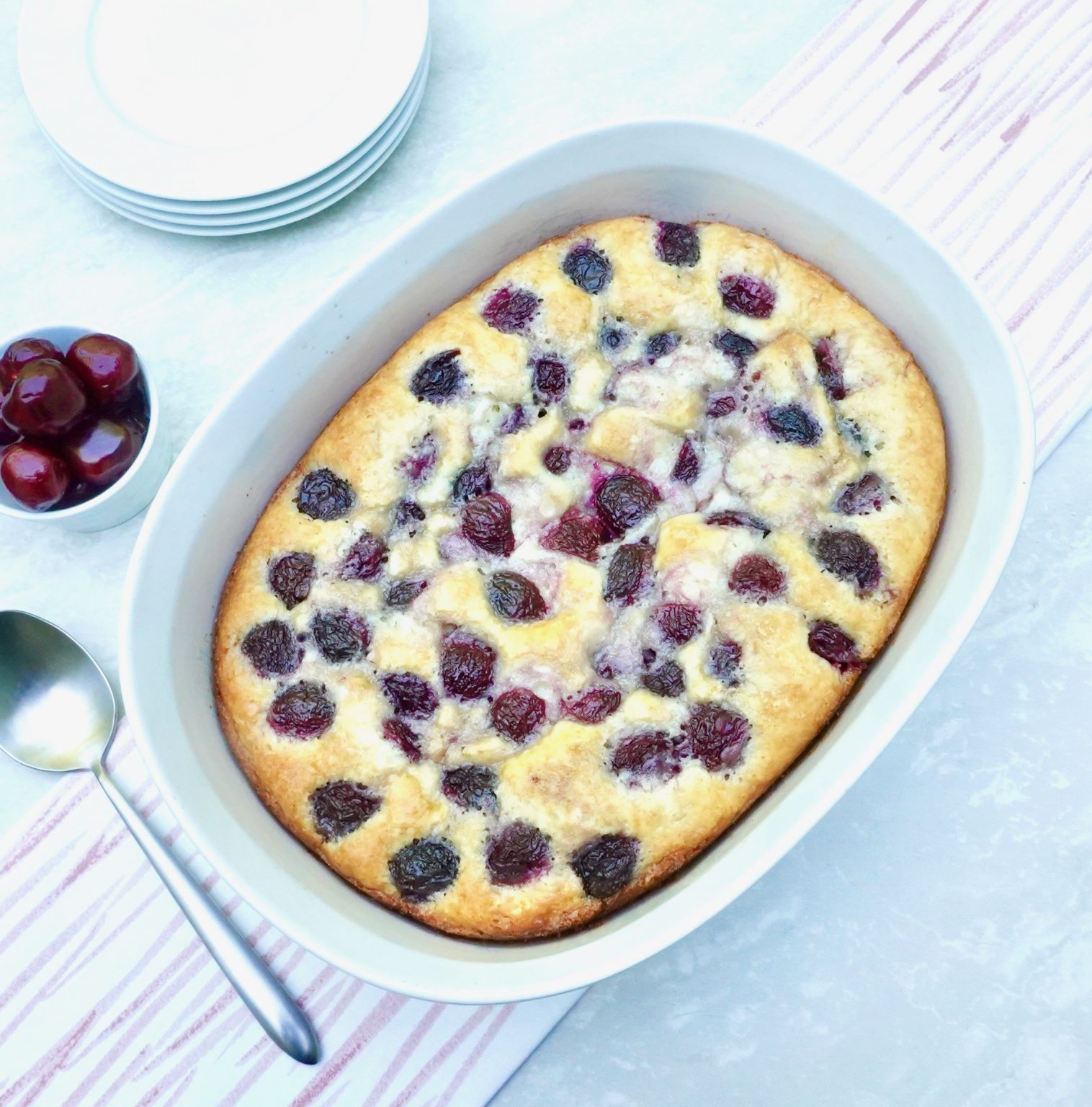 Cherry Cobbler Cake is a a great way to bake with fresh cherries.