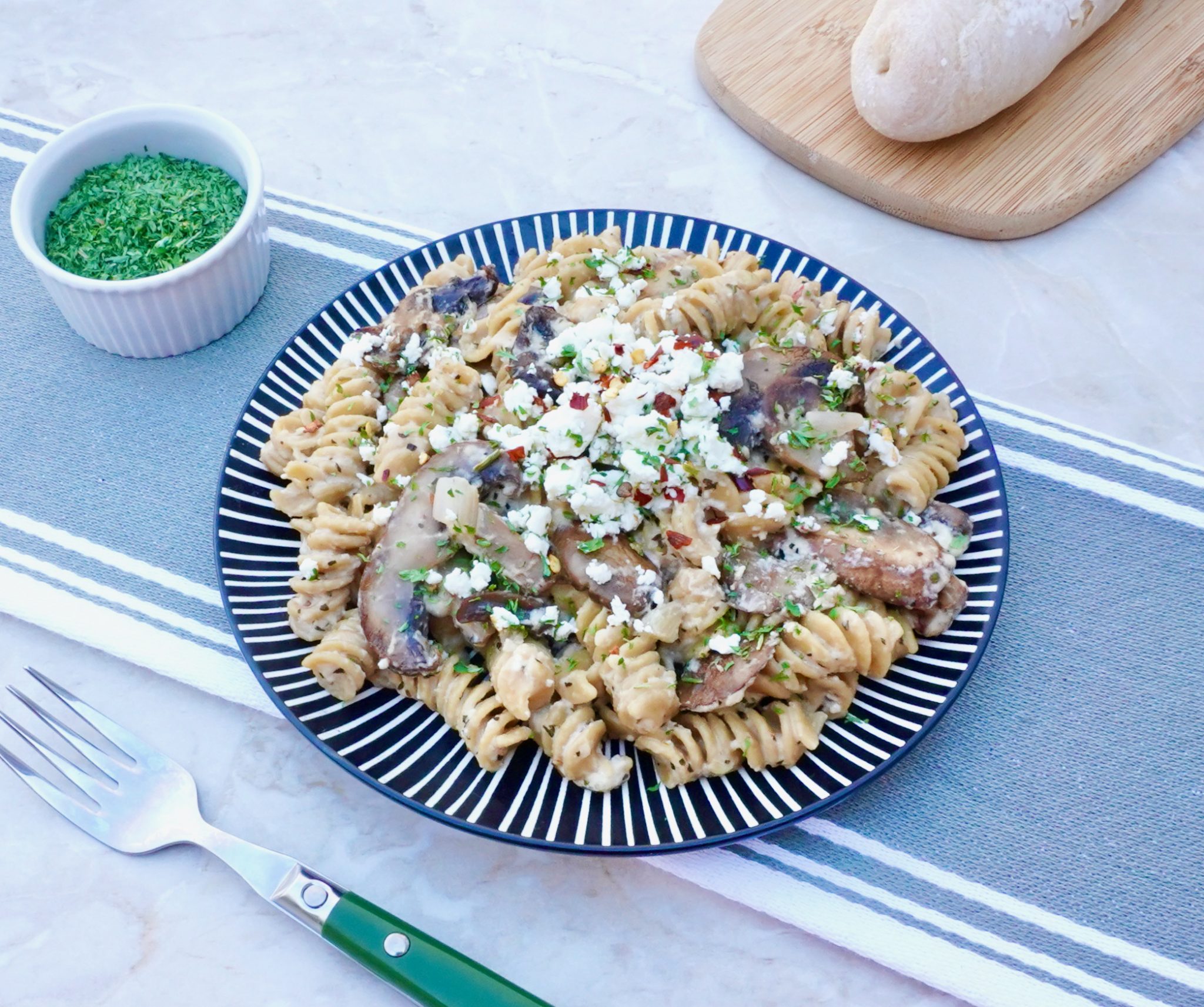 Easy Mushroom Feta Rotini Vegetarian Pasta Recipe