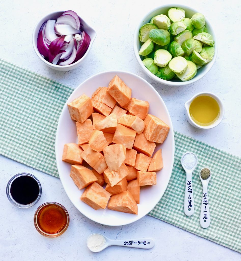 Roasted Brussels Sprouts and Sweet Potatoes