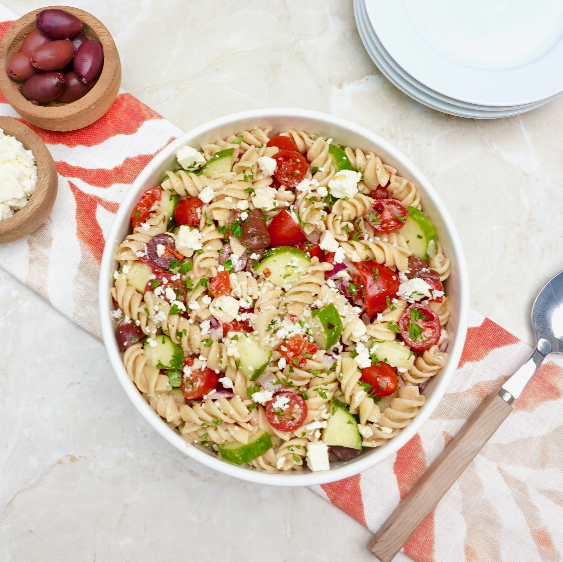 Easy to Make Greek Whole Wheat Pasta Salad Recipe