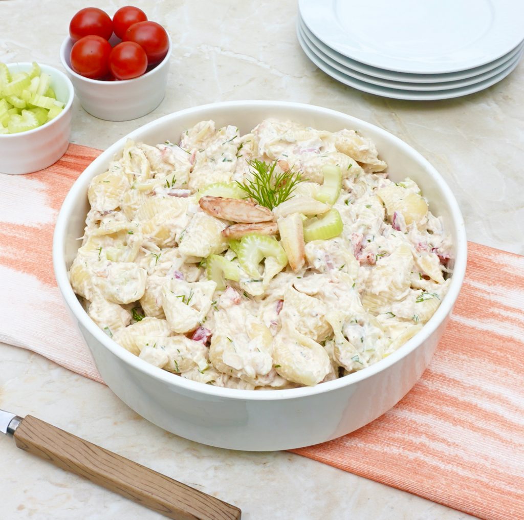 Easy to Make Crab Meat Pasta Salad with fresh crab